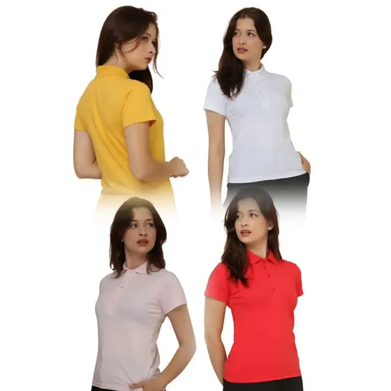 Camiseta POLO Slim Fit Feminino Manga Curto Tecido Algodão Puro Natural