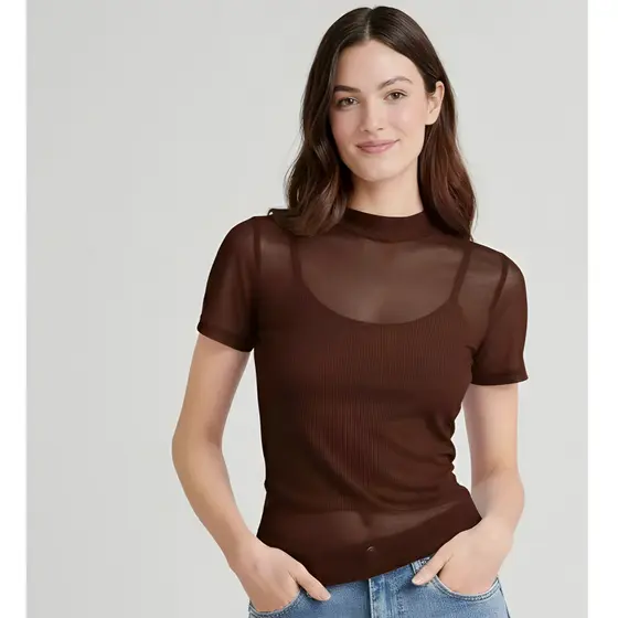 Blusa Feminina  Tule  Colorida  Manga Curta Transparente Moda Verão Tamanho Único 38 ao 42