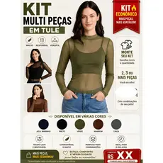 Kit 2 ou 3 Blusas Tule Feminina Segunda Pele Manga Longa Transparente Outono/Inverno Tamanho Único 38 ao 42