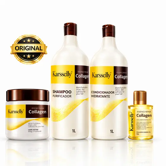 Kit Capilar Completo Karsselly Shampoo e Condicionador 1L + Máscara de Hidratação Colágeno 500g + Óleo Reparador 7ml