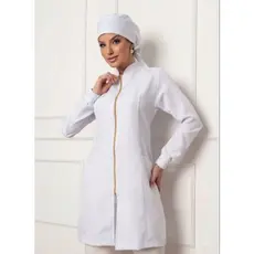Jaleco Feminino Nice Elia com Zíper + Gorro Branco