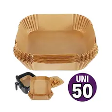 Forma de Papel 20cm x 20cm Forro Antiaderente Descartável para Air Fryer Fritadeira - 50 Unidades