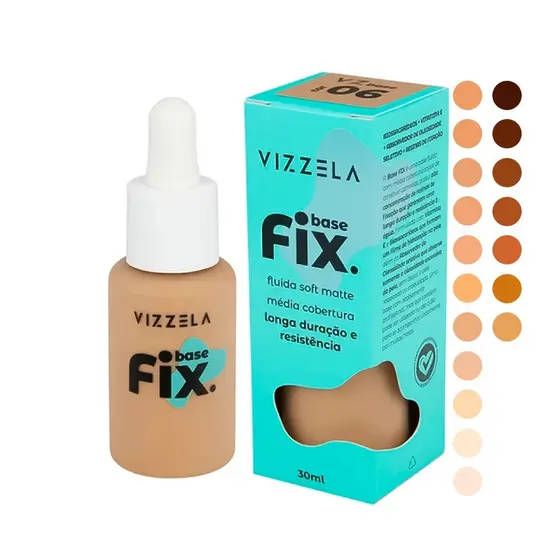 Vizzela Base Fix Fluida Soft Matte Média Cobertura Longa Duração e Resistência 30ml
