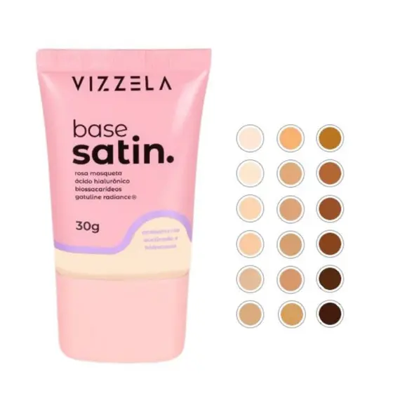 Vizzela Base Satin Líquda Cobertura Natural Acabamento Acetinado e Hidratante 30g