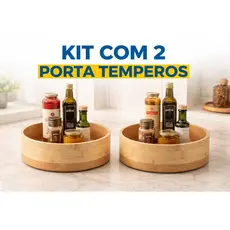 Organizador Bambu 2/1 Giratório Cozinha Armário Porta Temperos Borda Alta