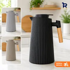 Garrafa Térmica Café Nórdica 1L Canelada Cabo de Madeira Cafeteira Chá e Água Quente Mesa Posta