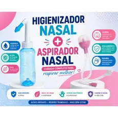 Kit Higienizador Nasal + Aspirador Nasal Infantil Bebê Lavagem e Sucção Nasal Azul e Rosa