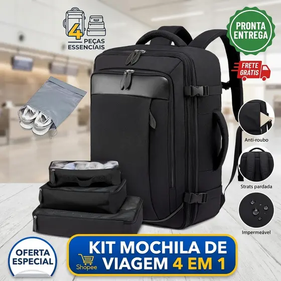 Mochila administrativa e de viagem grande 4 em 1 com porta USB para carregar notebook