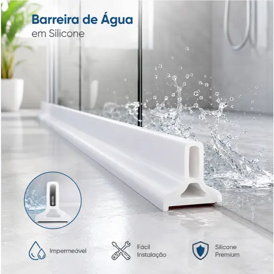 Barreira de Água Silicone 1,6M 2M Vedação para Banheiro Box Cozinha Anti Água