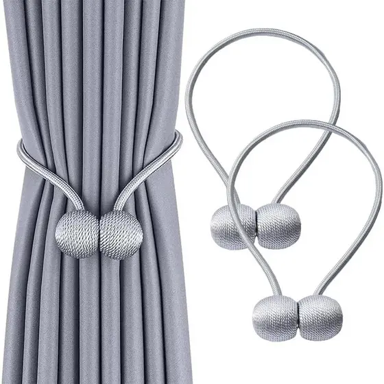 2 ou 4 Peças Prendedor Magnético para Cortina com Pérolas e Corda de Tecido Decorativo (1 Par ou 2 Pares)