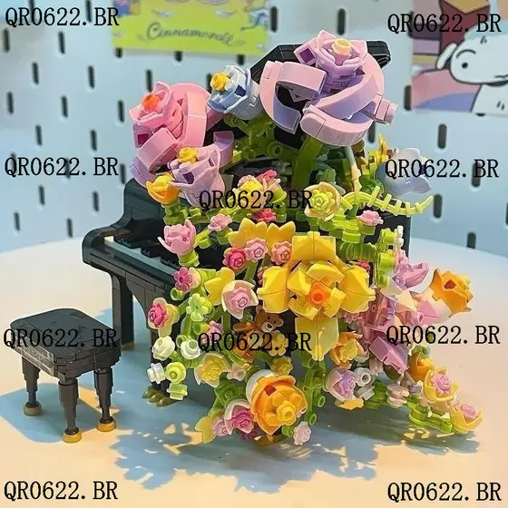Movimento de Flores Violino de Piano Bloco de Construção de Violino Brinquedos Educativos Infantis Conjunto de Montagem