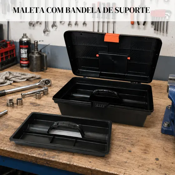 MALETA COM  BANDEJA PLÁSTICA REFORÇADA CAIXA ORGANIZADORA /FERRAMENTA/JARDINAGEM/PESCA