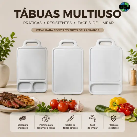 TABUA DE CORTE DE CARNE  PLÁSTICA BRANCA 3 MODELOS CARNE/CHURRASCO REFORÇADA
