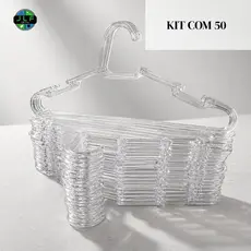 Kit 50 Cabide Plástico Acrílico Transparente Adulto Organizador Resistente Cristal