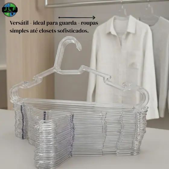 Kit  Cabide Plástico Acrílico Transparente Adulto Organizador Resistente Cristal