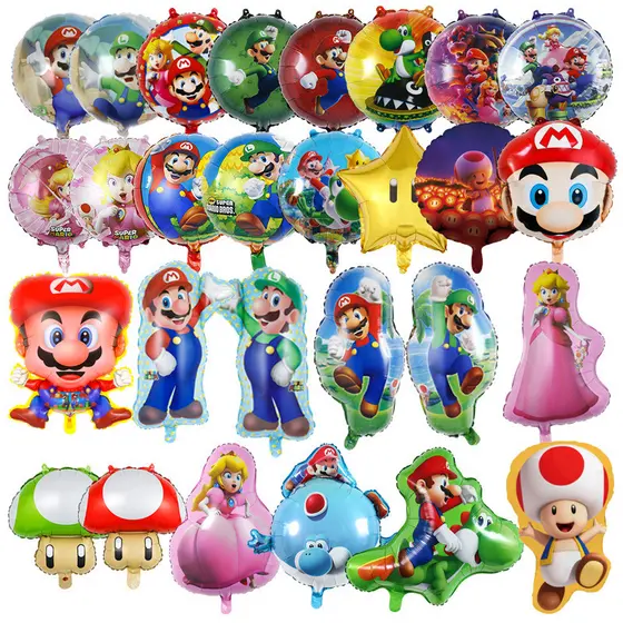 Super Mario Styling Balloon Amusement Park Decoração da Festa de Aniversário Princesa pêssego