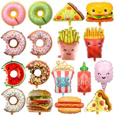 Balão de filme de alumínio Chocolate Donut hambúrguer batatas fritas Pizza cachorro-quente crianças festa de aniversário