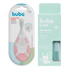 Kit Escova De Dente Rosa Primeiros Dentinhos e Gel Dental C/ Escova Massageadora - BUBA