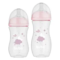 Kit C/2 Mamadeiras Easy Flow BUBA 270ml e 330ml Nuvem Rosa