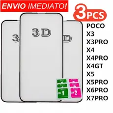 KIT 3 Película De Vidro 3D Temperado Para Xiaomi Poco X3/X3 PRO X4/X4 PRO X4GT X5/X5 PRO X6/PRO X7 PRO