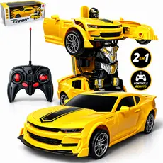 Carrinho Controle Remoto Vira Robô 2 Em 1 Brinquedo Transform Bumblebe Camaro Amarelo Envio Imediato