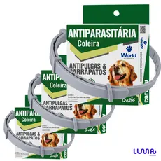 Kit 3 Coleiras Dugs Antipulgas e Carrapatos p/Cães 17g c/ 56cm- World Veterinária