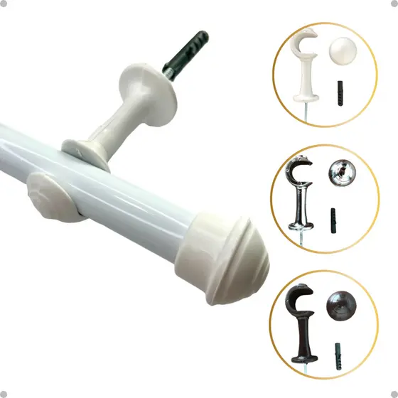 Kit 1 Un Suporte Plástico 28mm Ecológico Varão Cortina Simples Comum Ilhós/Argola Cor Par Ponteira Inclusa