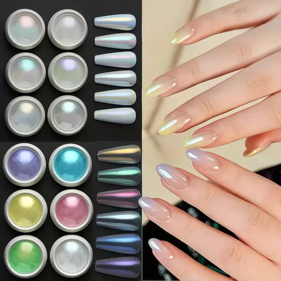 Kit com 6 Pó Cromo Metalizado Unhas Cromado Decoração