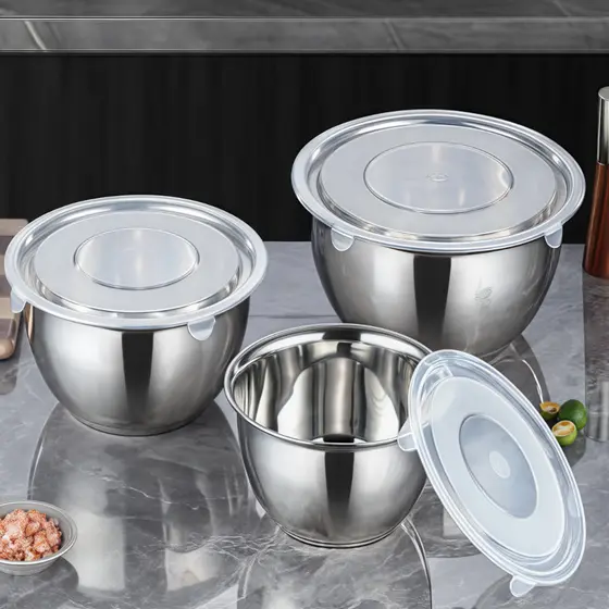 Kit 3 Bowls Inox Tigela Profissional Fundo Grosso Bacia Saladeira Tigela 22/26/30cm