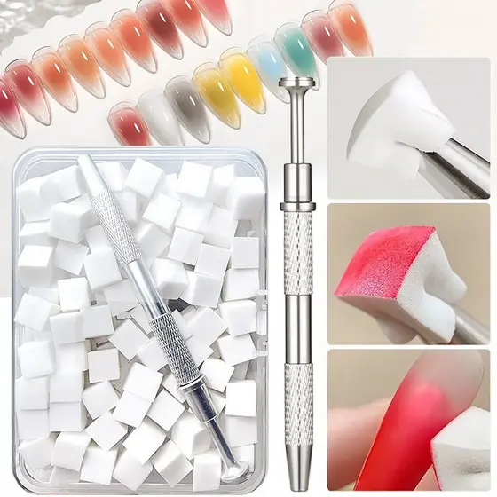 Kit 50/100 Esponjas De Unha Cubo Rosa E Brancas Com Ferramenta Profissional