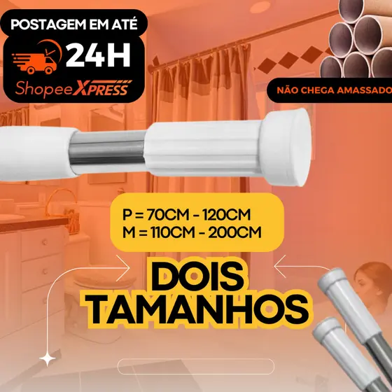 Varão Regulável Extensível Barra Pressão P/cortina Box Banheiro Cozinha Porta Cortina Haste