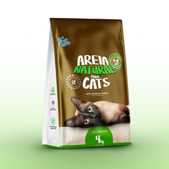 Areia Higiênica Natural Biodegradável Gatos Tiger Cats 4kg evita o desperdicio, maior rendimento, sem poeira