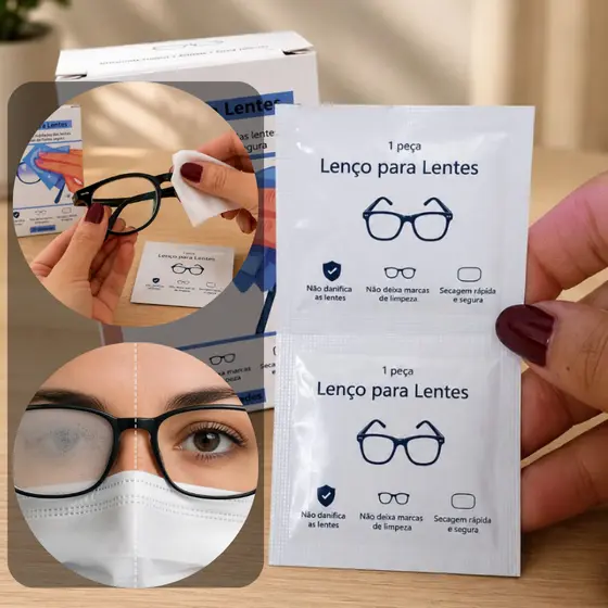 Kit 100/200/300PÇS Lenço Umedecido Para Limpeza De Óculos Telas E Lentes