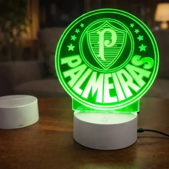 Luminária Abajur Decorativo Futebol Verdão LED Palmeiras Em Acrílico