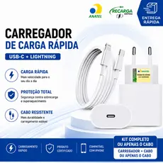 Carregador De iPhone Fonte com Cabo Carregamento Rápido 1m PD 20w Lightning
