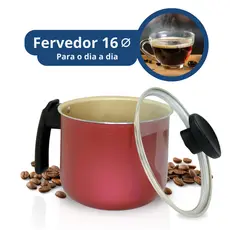 Panela Canecão Fervedor Antiaderente | Alumínios Portela Nº 16 Com Tampa De Vidro E Cabo Baquelite