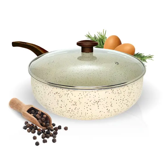 Frigideira Wok 30cm Antiaderente Com Tampa De Vidro Grande Teflon Profissional Reforçada Slim