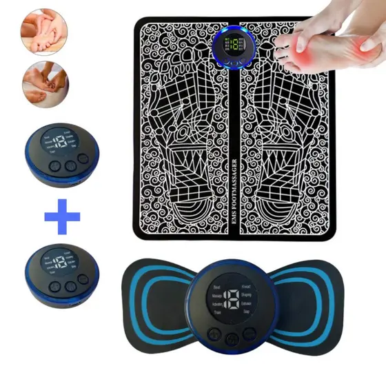 Kit Tapete E Mini Massageador Elétrico Dor Pés E Musculares EMS Pratico BEST