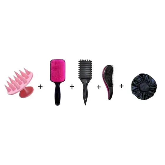 Escova Massageadora+ Escova Raquete+ Escova Onda+ Escova Magica+ Touca Cetim para cabelo