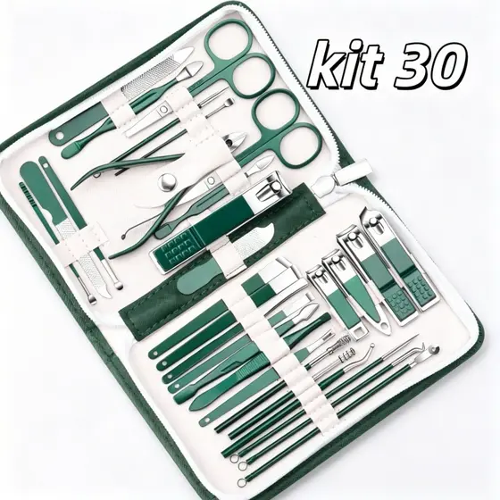 Kit Manicure Pedicure Profissional Aço Inox, Cortador Unha Tesoura Pinça Estojo Couro Portátil Viagem