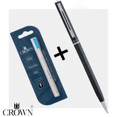 Kit Caneta + Carga Crown Várias Cores Esferográfica Tinta Azul Promoção Original Presente Elite