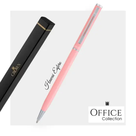 Caneta Esferográfica Tinta Azul Crown Rosa Bebê Personalizável Promoção
