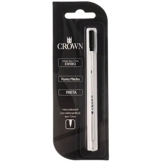 Carga Refil Para Caneta Crown Esfero Cor Preto Fácil Instalação Vários Modelos