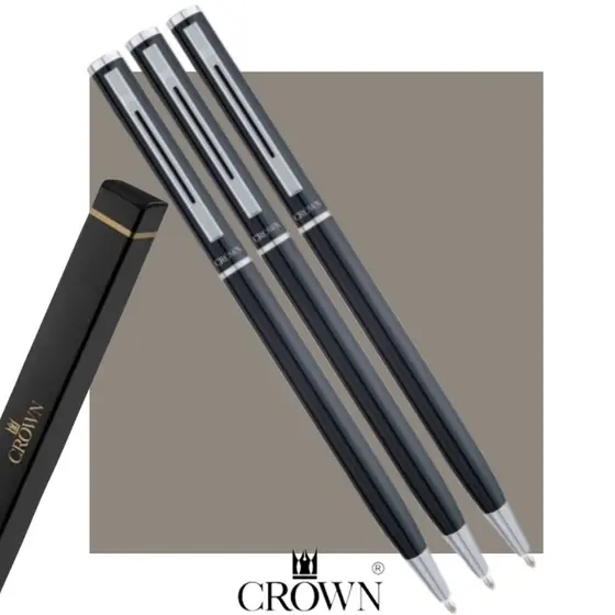 Kit 3 Canetas Crown Hawai Personalizável Tinta Azul Promoção Relojoaria Elite Cores Promoção