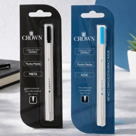 Refil Caneta Crown Original Esfero Tipo Cross Azul 0.8mm Compatível Vários Modelos Fácil Instalação