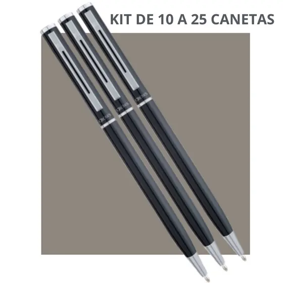 Kit Canetas Crown Hawai Esfero Preta Presente Personalizável Promoção Elite Relojoaria