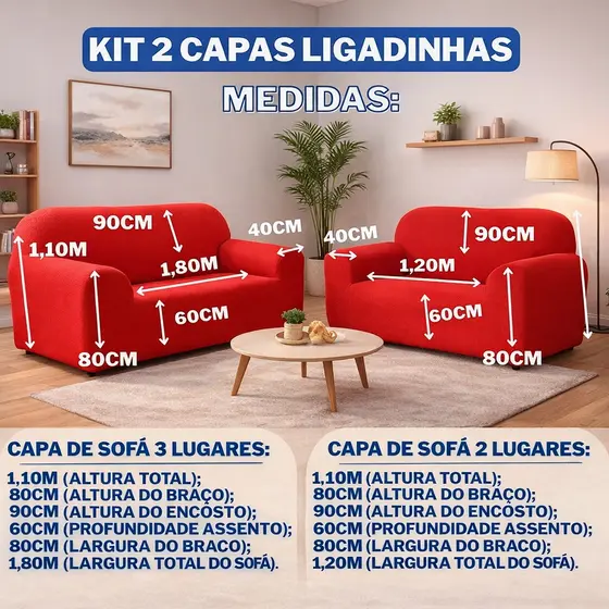 Kit Capa Forro de Sofá Coladinha 2 e 3 Lugares Ligadinha Malha Gel Elástica Antiderrapante Lavável