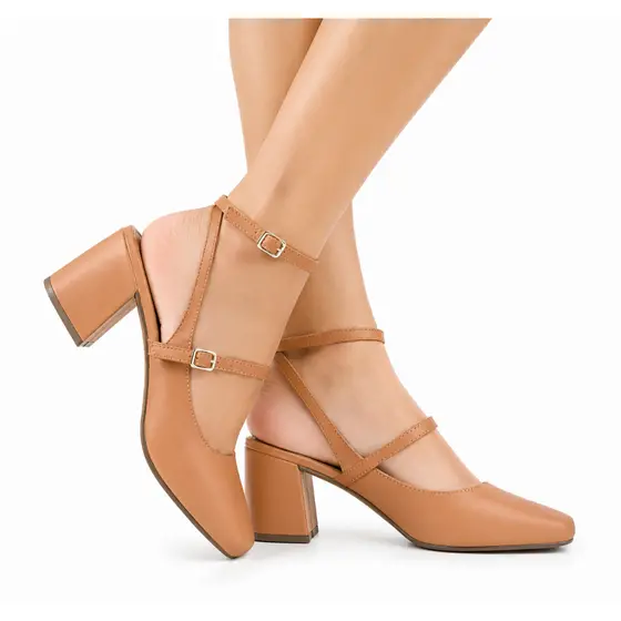 Scarpin Feminino Salto 0,07 Centímetros Boneca Bico Quadrada Slingback Mary Jane Confortável