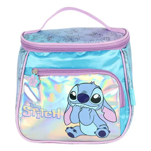 Lancheira Térmica Escolar Holográfica Stitch  Azul Celeste Stitch