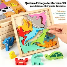 Tabuleiro de quebra cabeça 3D de encaixe Dinossauro  Animais e vida marinha Brinquedo pedagógico